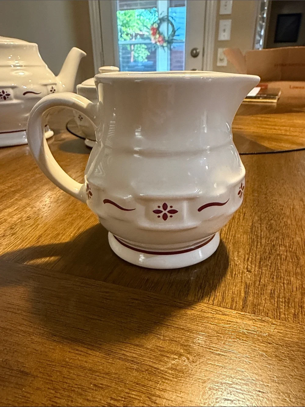 Longaberger White Ceramic Tea Set with Red Floral Accent - 3-Piece
